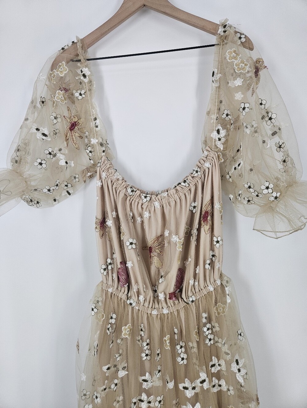 Zebu Be You Spring Meadow Blush Floral Applique Maternity Tulle Boho Gown Dress - Picture 9 of 13